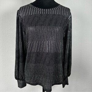 Studio by JPR Metallic Black Silver Long Sleeve Shimmer Stretch Top Women’s XL